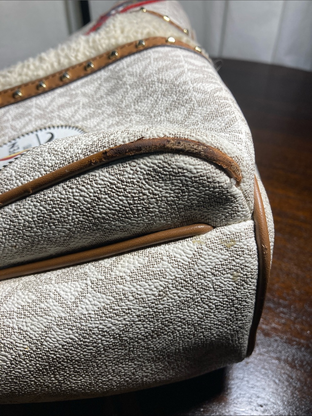 Michael Kors Cream Logo Aspen Patch Backpack with Tan Trim - Picture 13 of 14